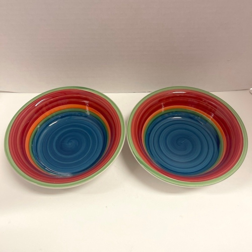 Royal Norfolk Rainbow Swirl Ceramic Pasta‎ Bowls Set of 2 Multicolor 8 Inch
